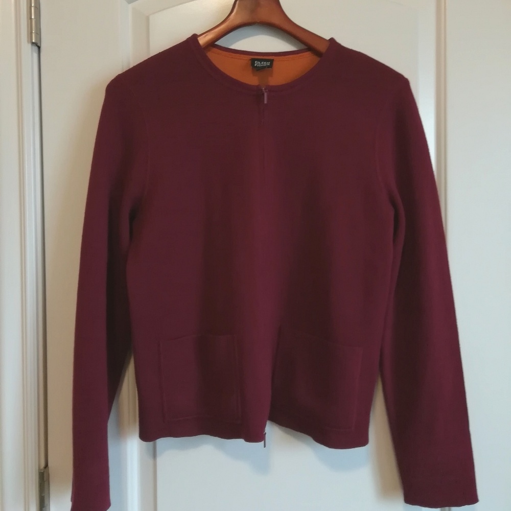Eileen Fisher Plum Zip-Front Sweater Cardigan